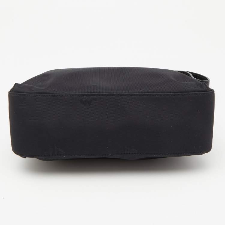 Pre Owned Aigner Black Leather and Nylon Flap Hobo