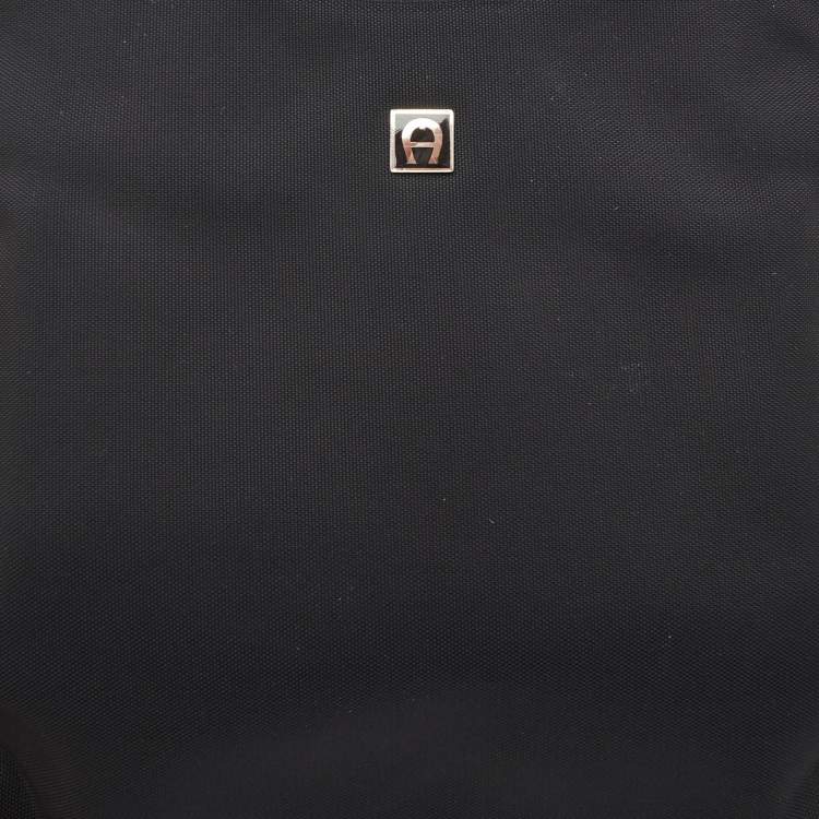 Pre Owned Aigner Black Leather and Nylon Flap Hobo