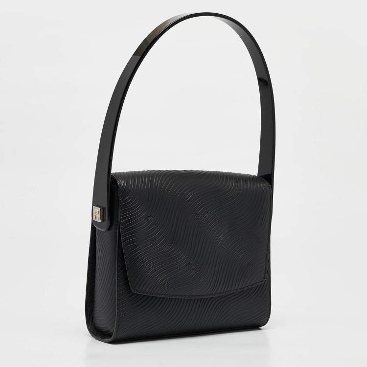 Pre Owned Aigner Black Textured Leather Flap Top Handle Bag