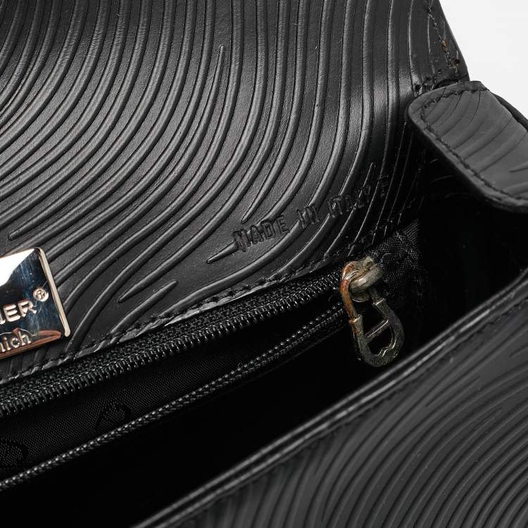 Pre Owned Aigner Black Textured Leather Flap Top Handle Bag