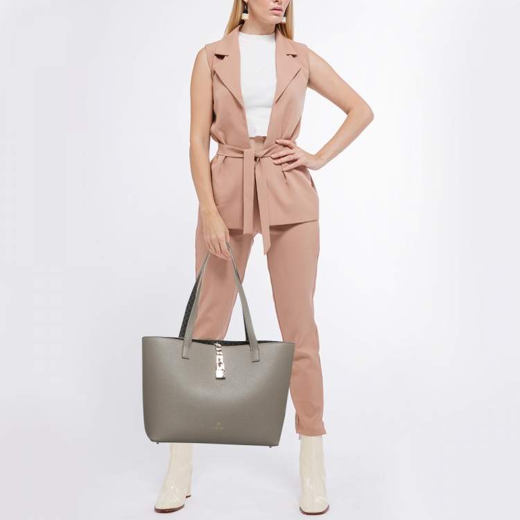 Pre Owned Aigner Grey Leather Leonie Tote