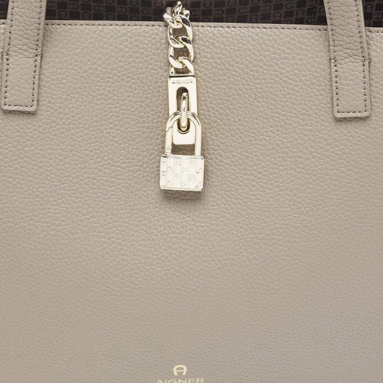 Pre Owned Aigner Grey Leather Leonie Tote
