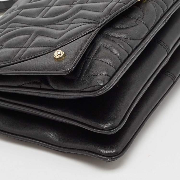 Pre Owned Aigner Black Embossed Leather Small Diadora Crossbody Bag