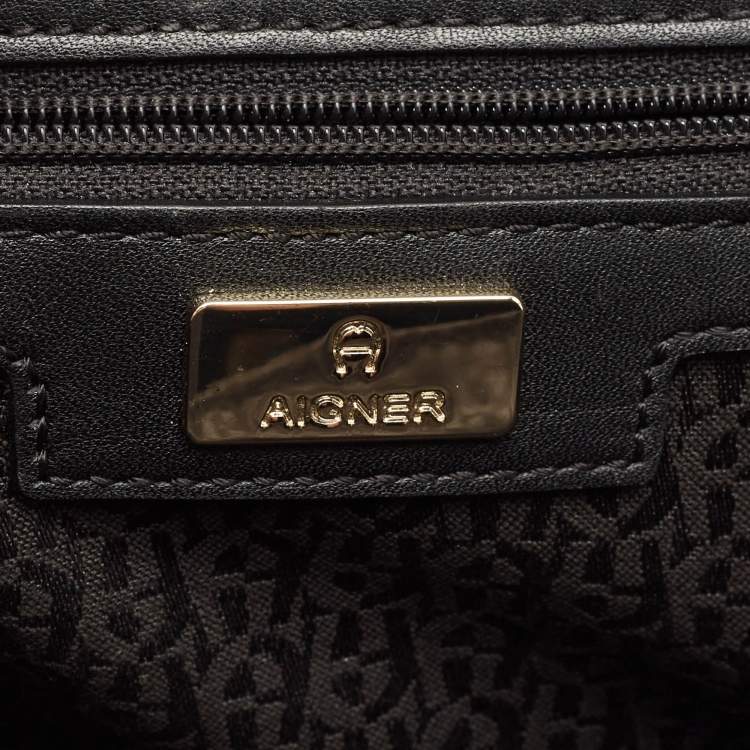 Pre Owned Aigner Black Embossed Leather Small Diadora Crossbody Bag