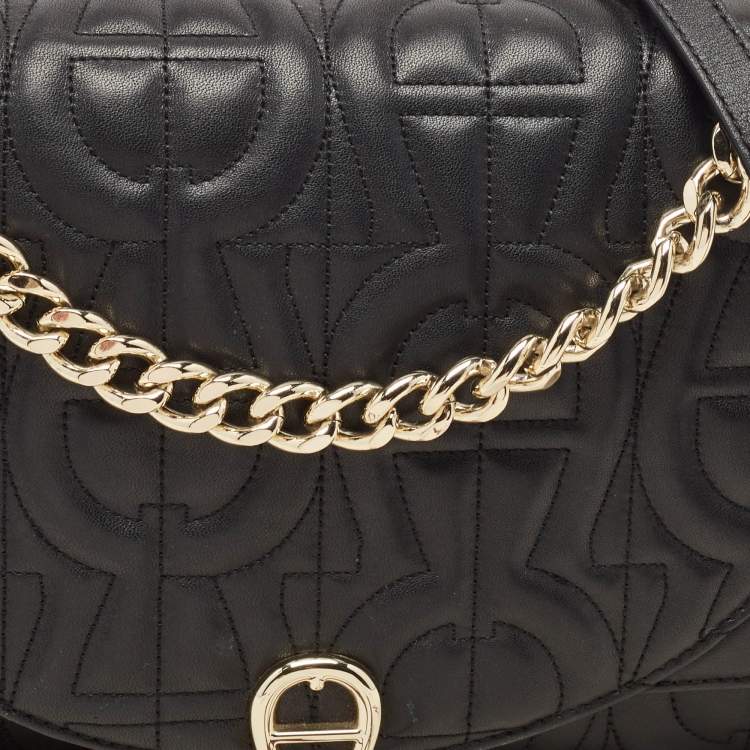 Pre Owned Aigner Black Embossed Leather Small Diadora Crossbody Bag
