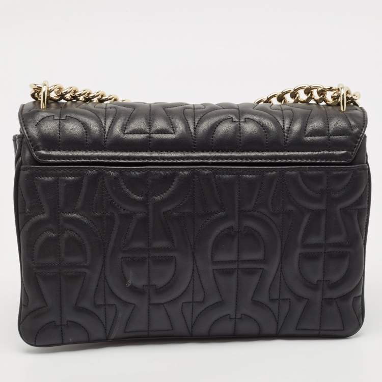Pre Owned Aigner Black Embossed Leather Small Diadora Crossbody Bag