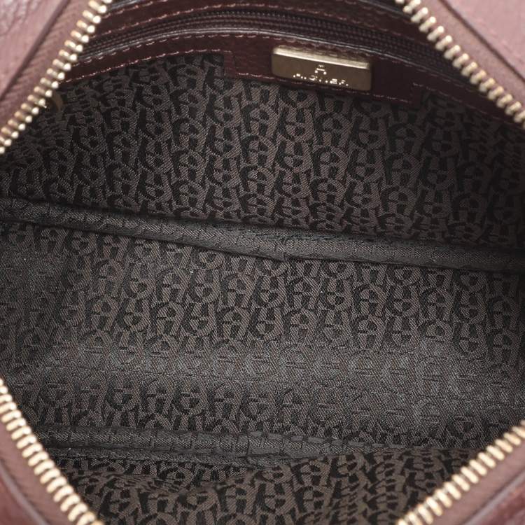 Pre Owned Aigner Burgundy Leather Bombe A Camera Crossbody Bag
