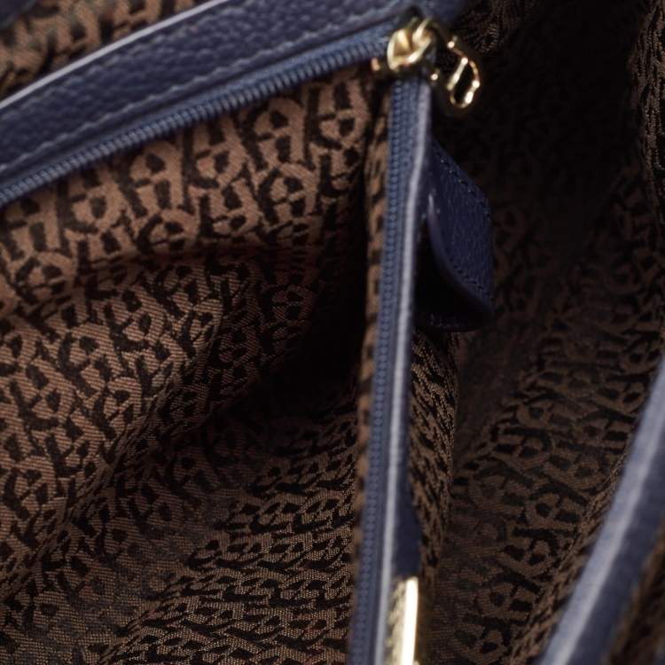 Pre Owned Aigner Navy Blue Leather Genoveva M Top Handle Bag