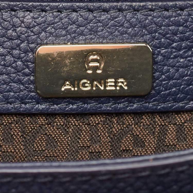 Pre Owned Aigner Navy Blue Leather Genoveva M Top Handle Bag
