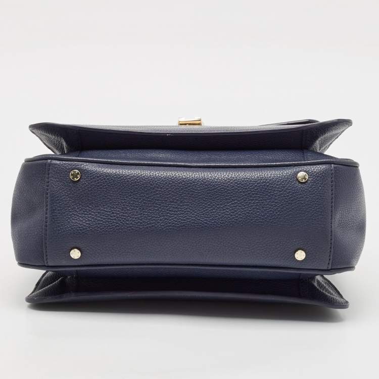 Pre Owned Aigner Navy Blue Leather Genoveva M Top Handle Bag