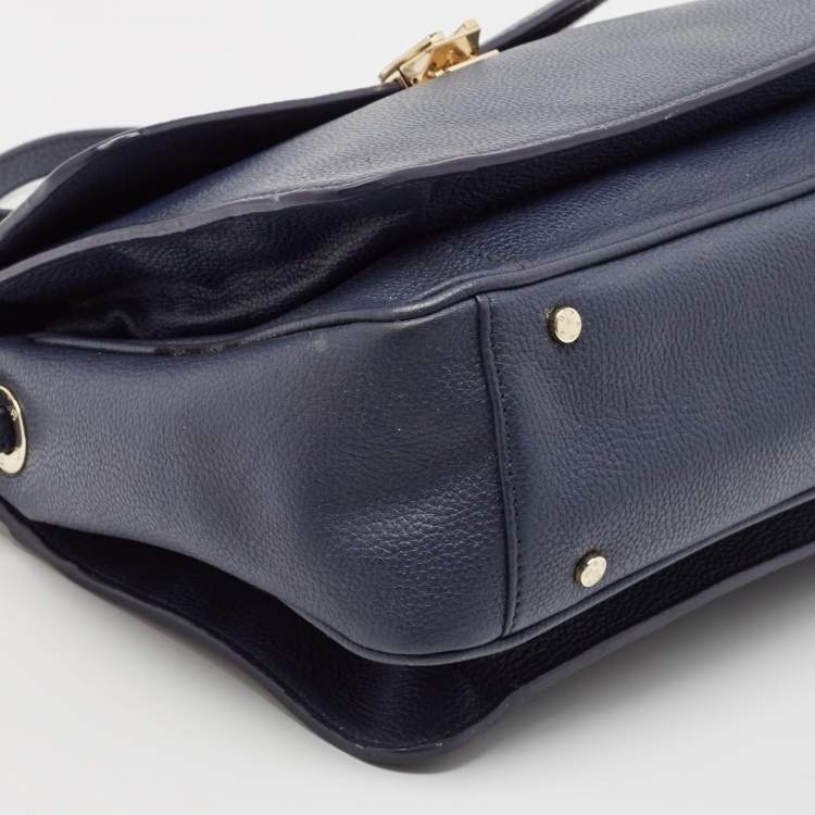 Pre Owned Aigner Navy Blue Leather Genoveva M Top Handle Bag