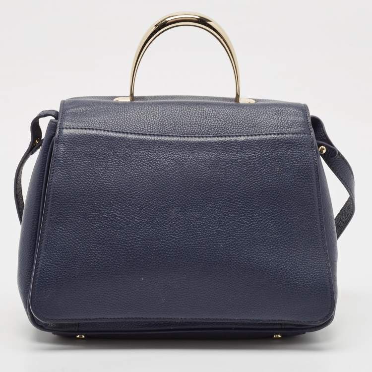 Pre Owned Aigner Navy Blue Leather Genoveva M Top Handle Bag