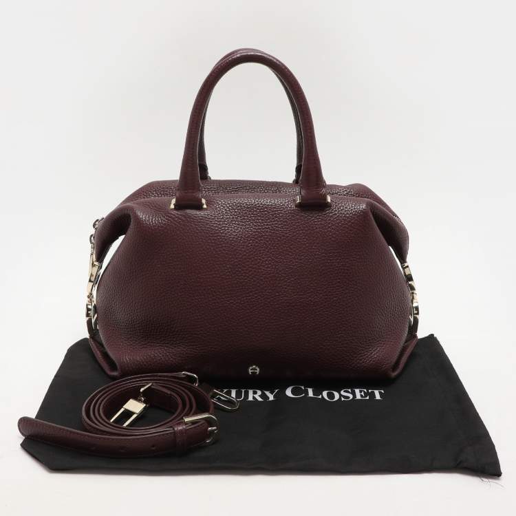 Pre Owned Aigner Burgundy Leather Dome Satchel