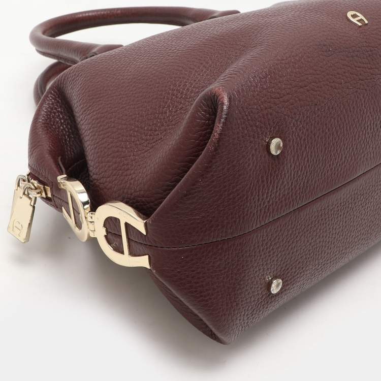 Pre Owned Aigner Burgundy Leather Dome Satchel