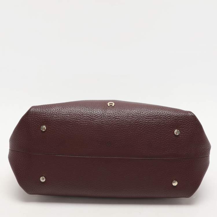Pre Owned Aigner Burgundy Leather Dome Satchel