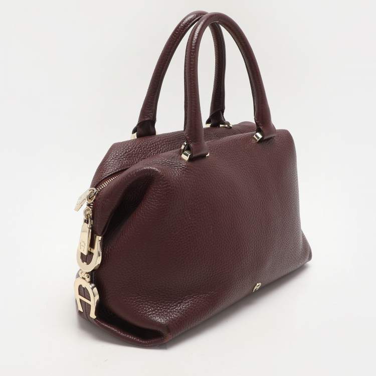 Pre Owned Aigner Burgundy Leather Dome Satchel