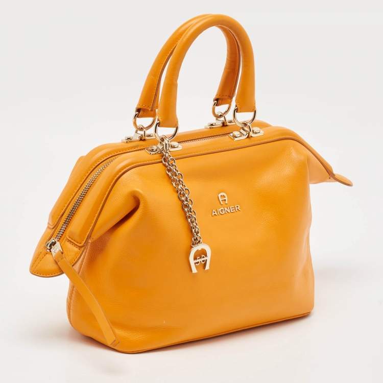 Pre Owned Aigner Orange Leather Frame Satchel