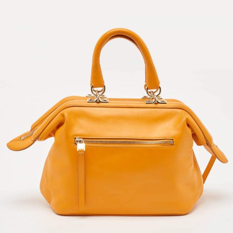 Pre Owned Aigner Orange Leather Frame Satchel