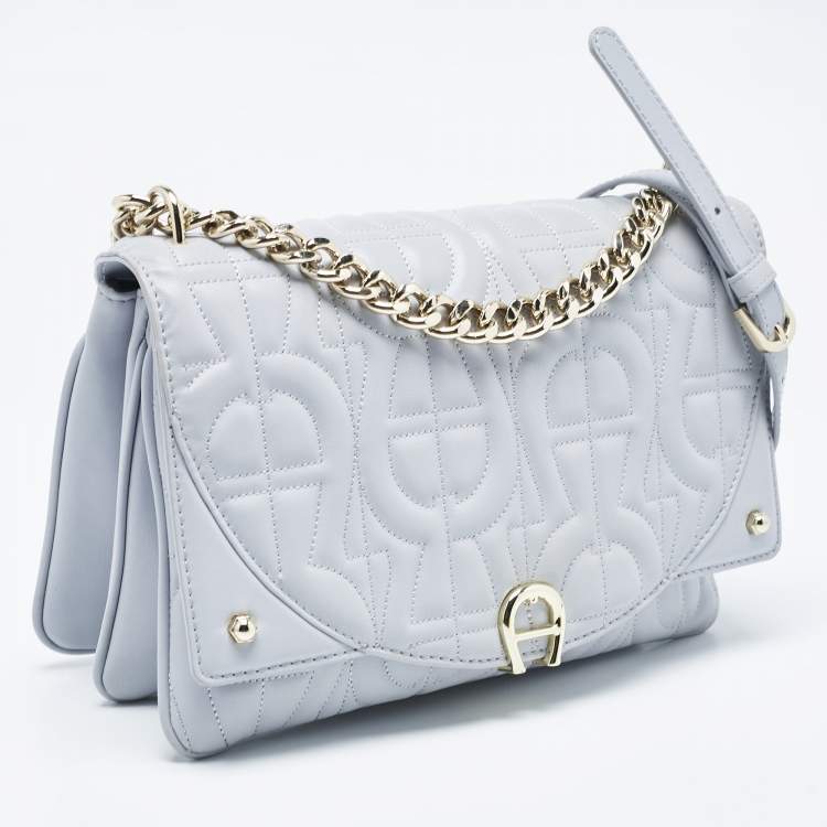 Pre Owned Aigner Blue Embossed Leather Small Diadora Crossbody Bag