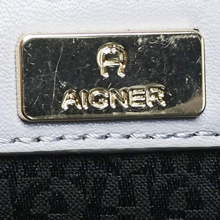 Pre Owned Aigner Blue Embossed Leather Small Diadora Crossbody Bag