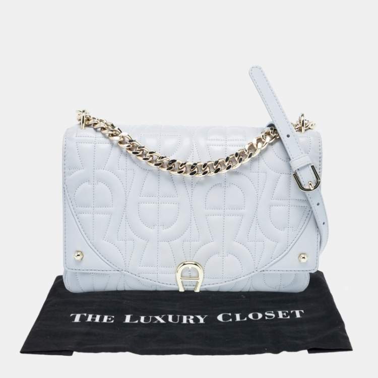 Pre Owned Aigner Blue Embossed Leather Small Diadora Crossbody Bag