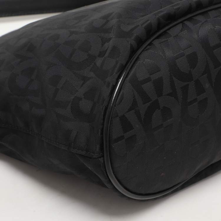 Pre Owned Aigner Black Signature Canvas And Leather Shoulder Bag