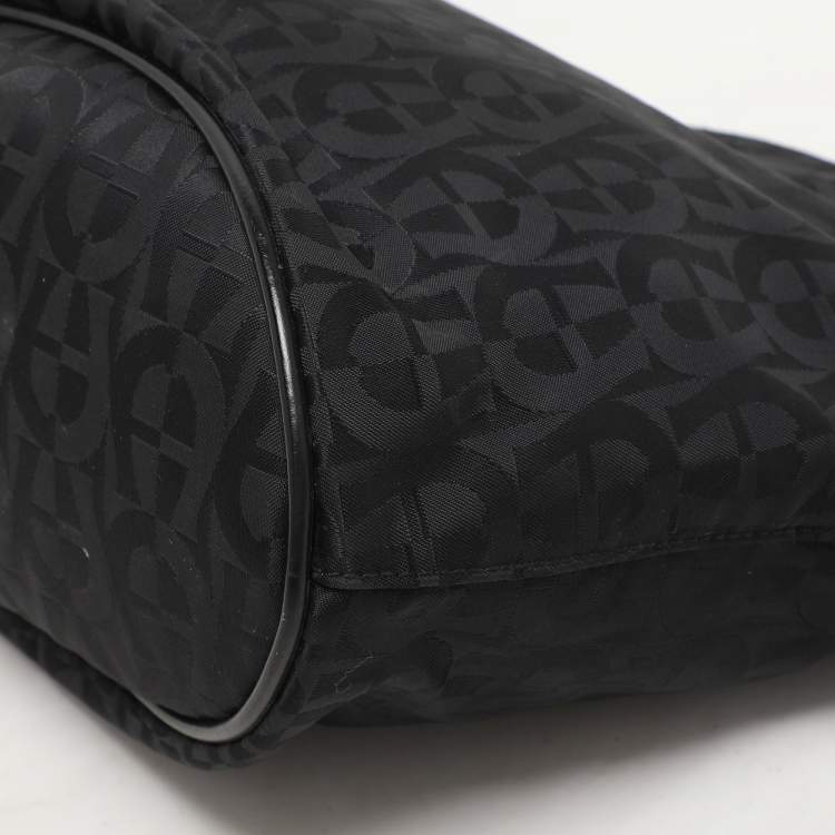 Pre Owned Aigner Black Signature Canvas And Leather Shoulder Bag