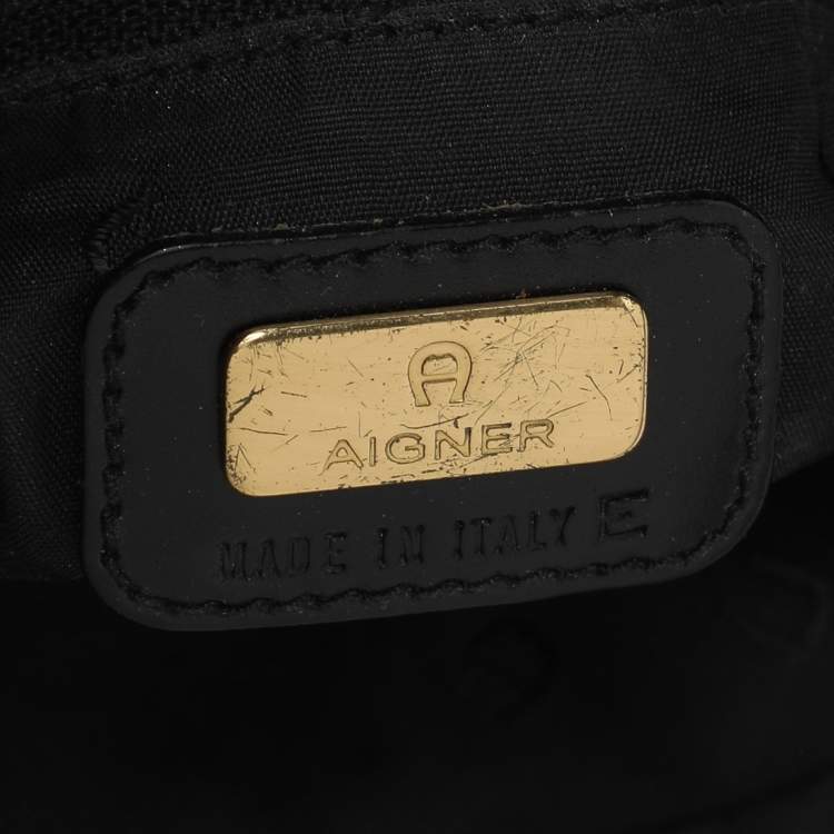 Pre Owned Aigner Black Signature Canvas And Leather Shoulder Bag