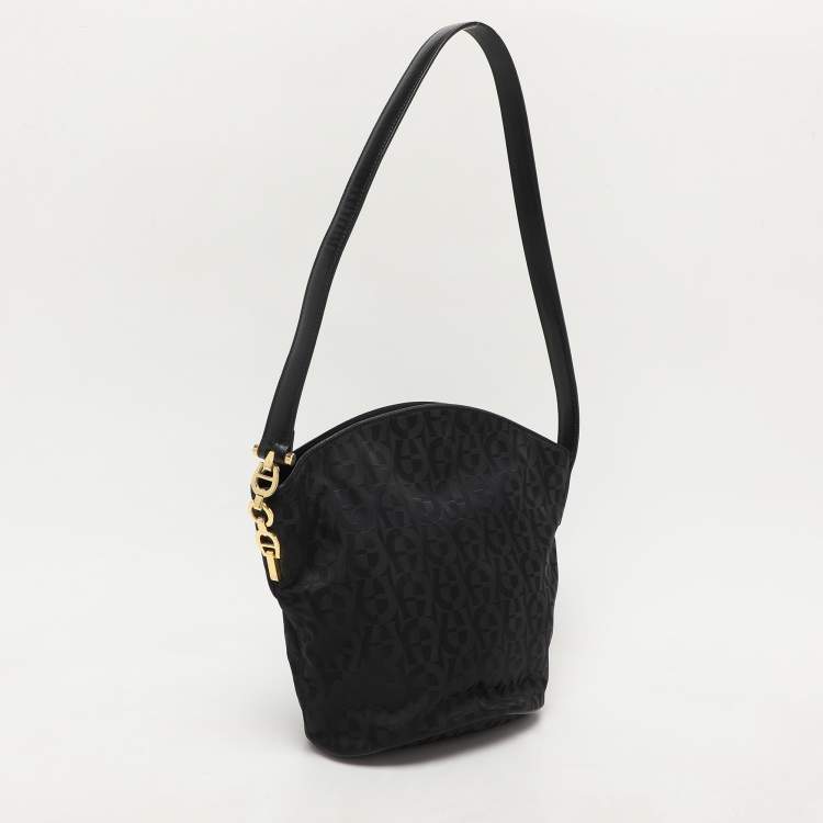 Pre Owned Aigner Black Signature Canvas And Leather Shoulder Bag