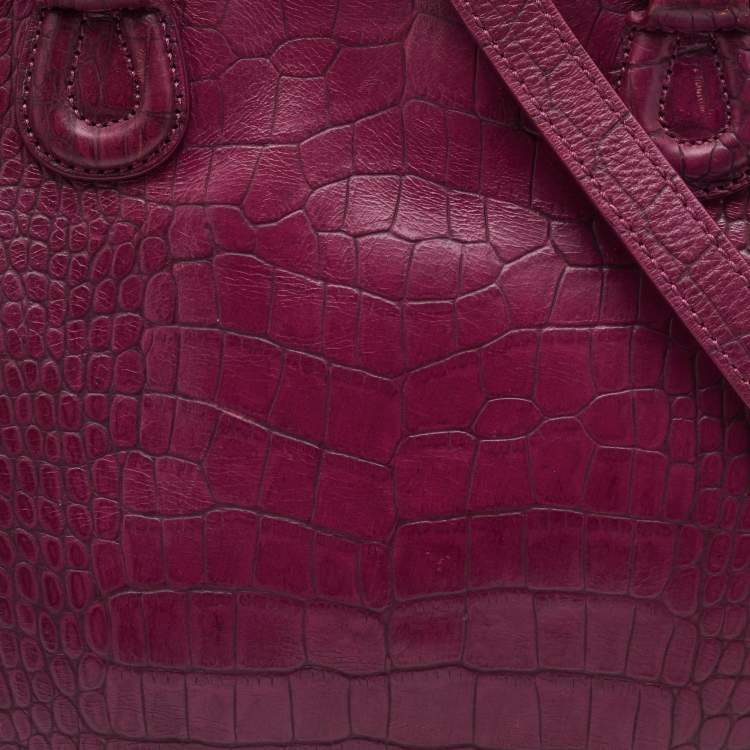 Pre Owned Aigner Magenta Croc Embossed Leather Double Zip Satchel