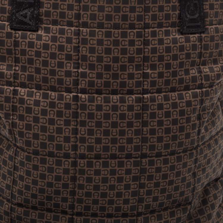 Pre Owned Aigner Brown/Black Logo Printed Nylon Tote