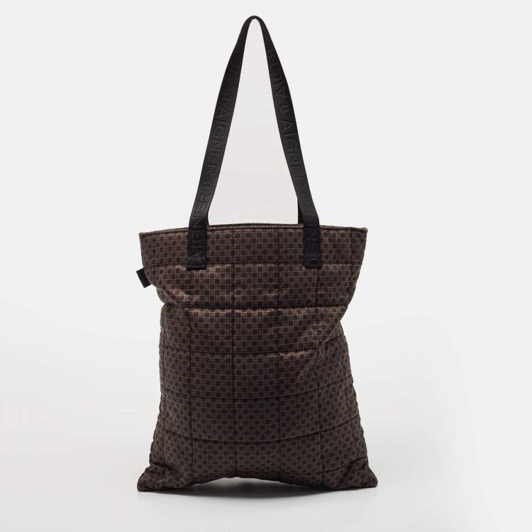 Pre Owned Aigner Brown/Black Logo Printed Nylon Tote