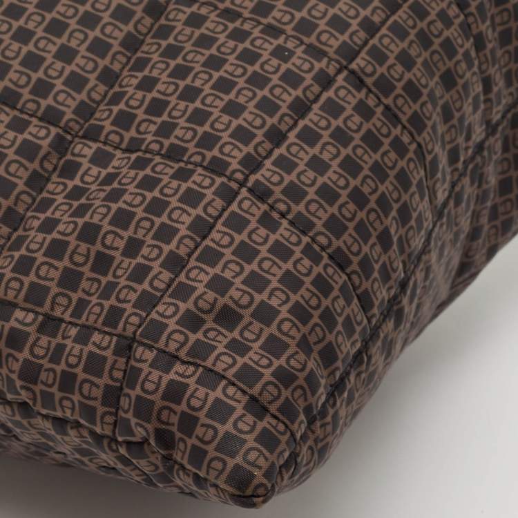 Pre Owned Aigner Brown/Black Logo Printed Nylon Tote