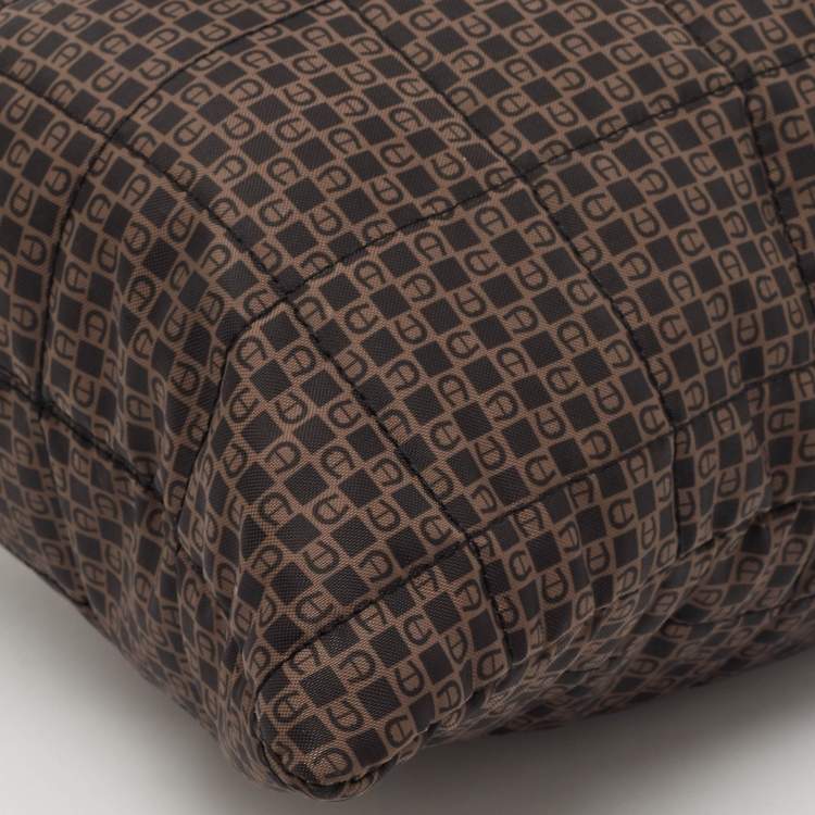 Pre Owned Aigner Brown/Black Logo Printed Nylon Tote