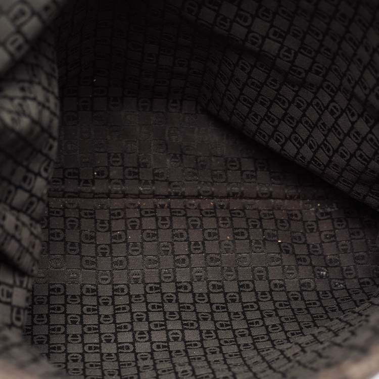 Pre Owned Aigner Brown/Black Logo Printed Nylon Tote