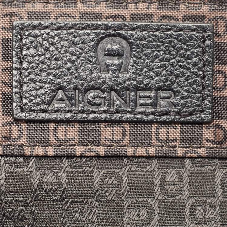 Pre Owned Aigner Brown/Black Logo Printed Nylon Tote