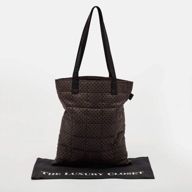 Pre Owned Aigner Brown/Black Logo Printed Nylon Tote