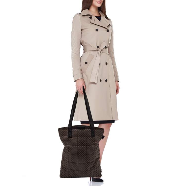 Pre Owned Aigner Brown/Black Logo Printed Nylon Tote