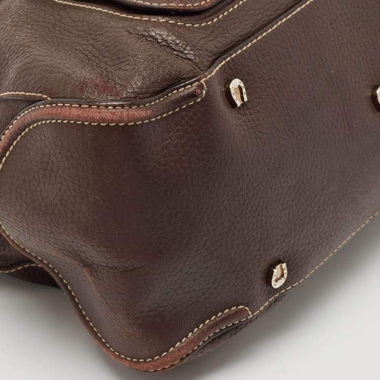 Pre Owned Aigner Dark Brown Leather Front Pocket Satchel