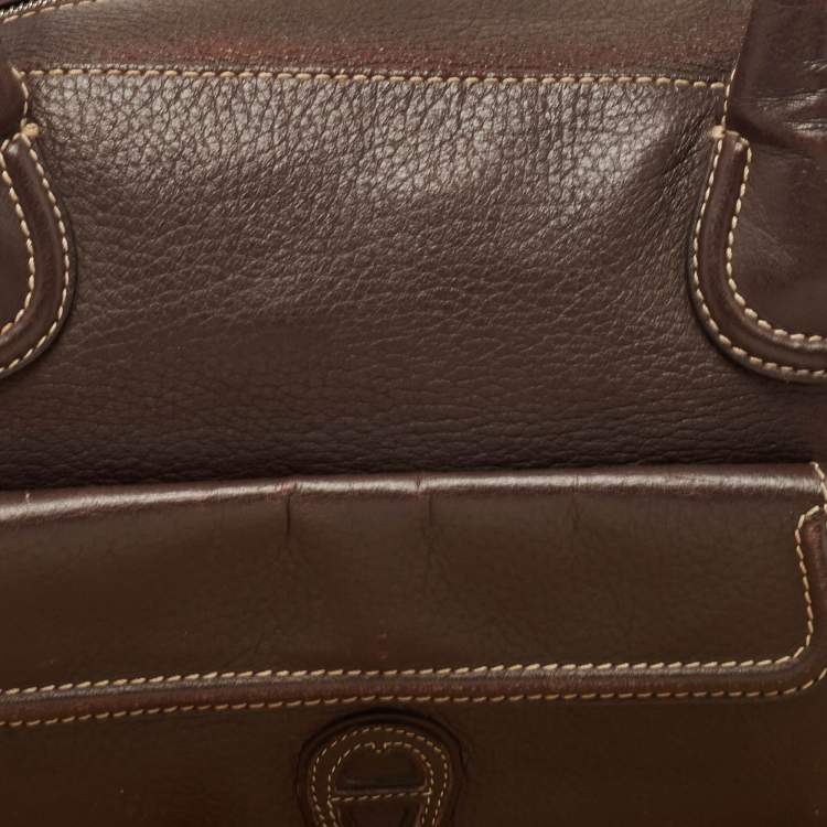 Pre Owned Aigner Dark Brown Leather Front Pocket Satchel