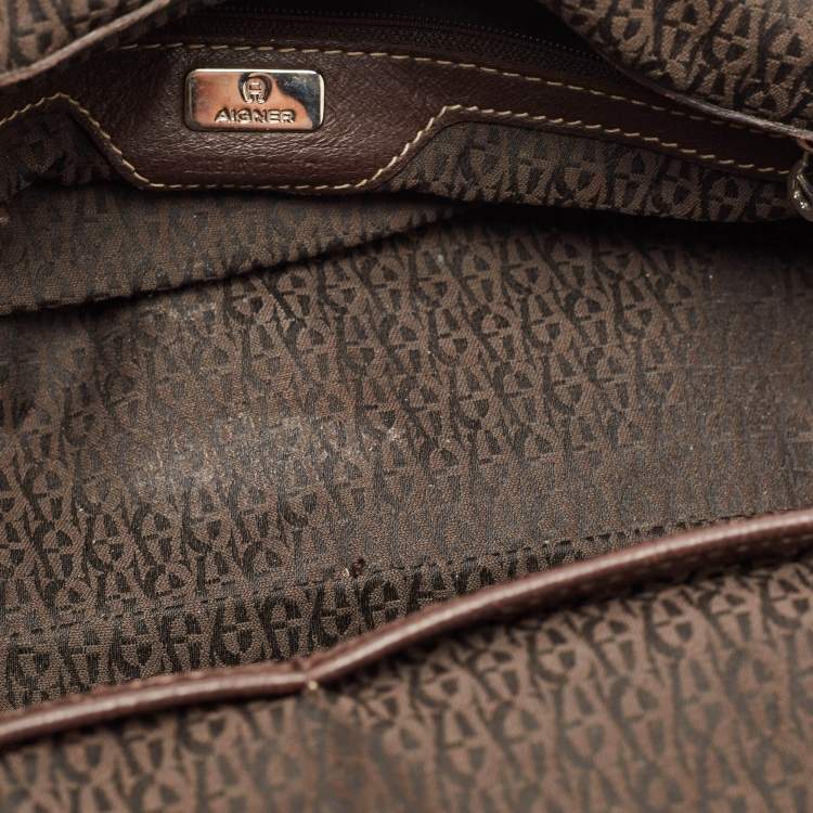 Pre Owned Aigner Dark Brown Leather Front Pocket Satchel