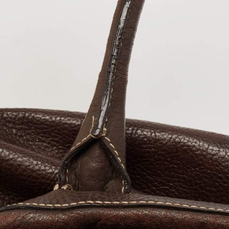 Pre Owned Aigner Dark Brown Leather Front Pocket Satchel