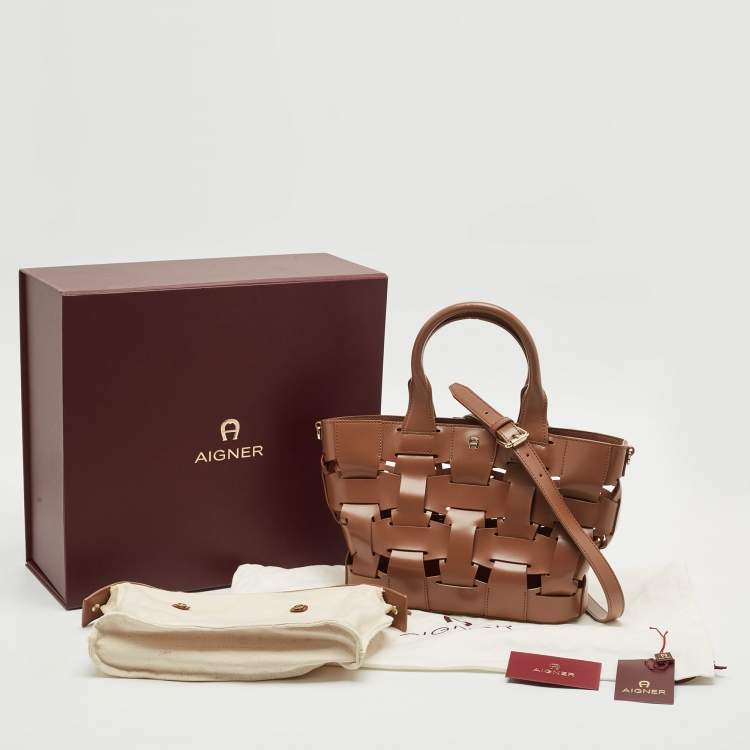 Pre Owned Aigner Brown Braided Leather Matera Tote