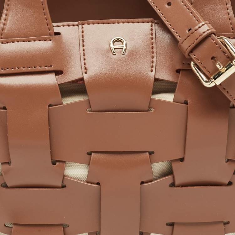 Pre Owned Aigner Brown Braided Leather Matera Tote