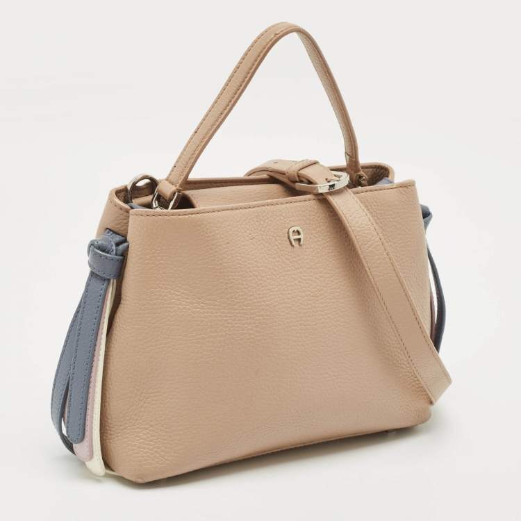 Pre Owned Aigner Beige Leather Top Handle Bag