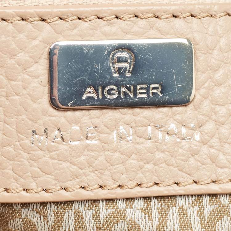 Pre Owned Aigner Beige Leather Top Handle Bag