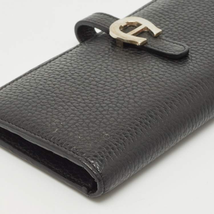Pre Owned Aigner Black Leather Cybill Banknote Continental Wallet