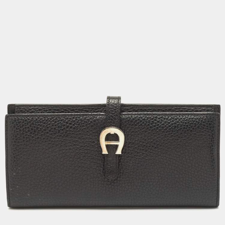 Pre Owned Aigner Black Leather Cybill Banknote Continental Wallet