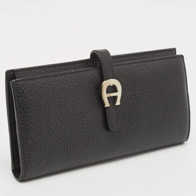 Pre Owned Aigner Black Leather Cybill Banknote Continental Wallet