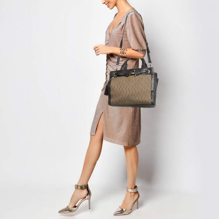 Pre Owned Aigner Brown/Beige Signature Canvas and Leather Cavallina Tote